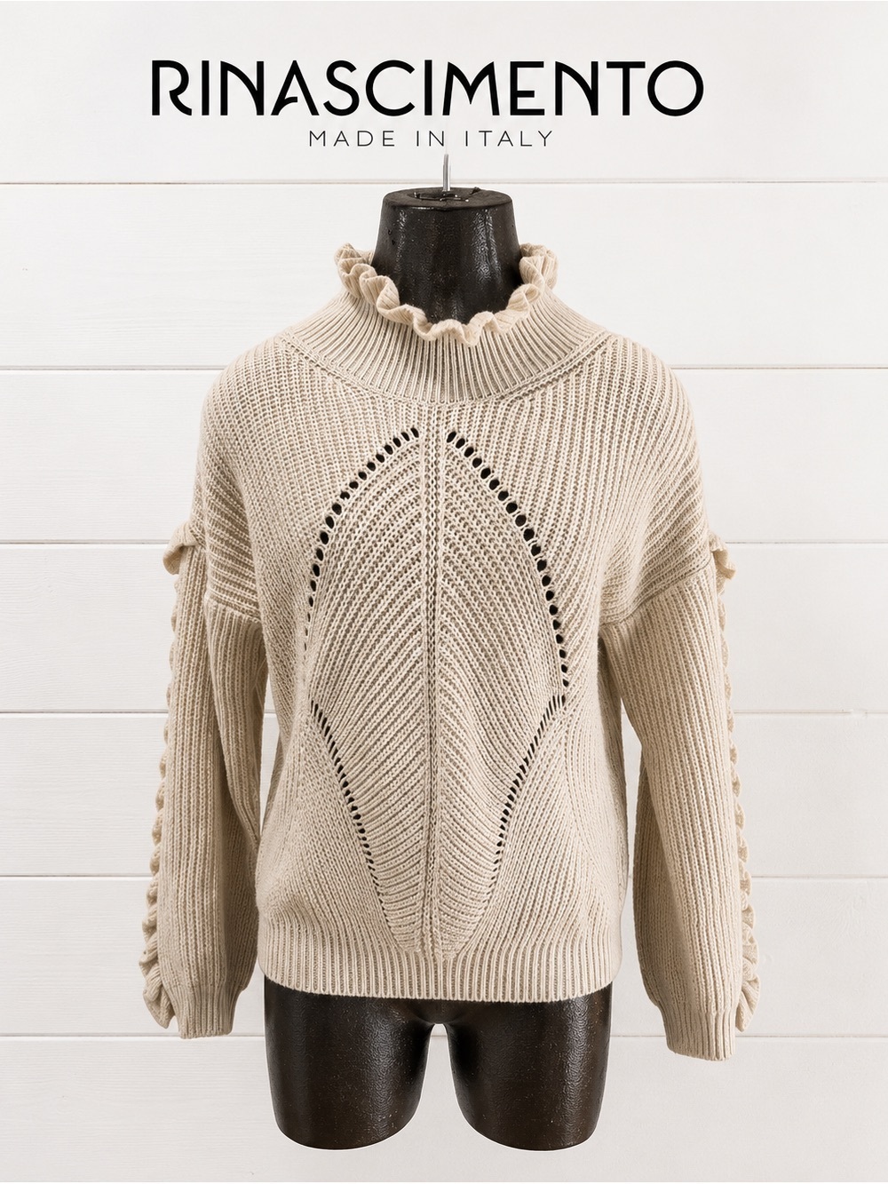 RINASCIMENTO Ivory Ruffled Knit Sweater – Romantic Texture size S/M